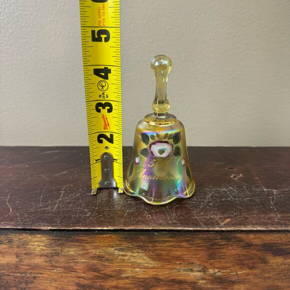 Fenton Amber Carnival Glass Hand painted Floral‎ 50th Anniversary Bell - Picture 8 of 8